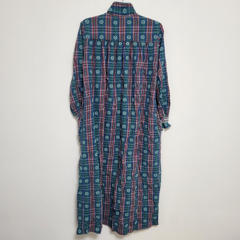 Lanz of Salzburg Red Plaid Flannel Nightgown Cotton Long Sleeve Maxi Winter Sz S - Picture 7 of 9